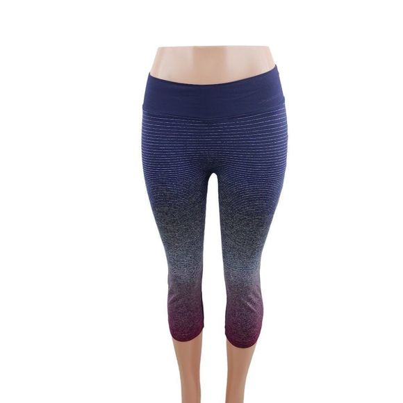 Brooks Women's Multicolor Striped Elastic Waist Run Capri Pants Size M - Picture 1 of 9